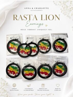 8 PAIRS OVERSIZE RASTA LION HOOP EARRINGS